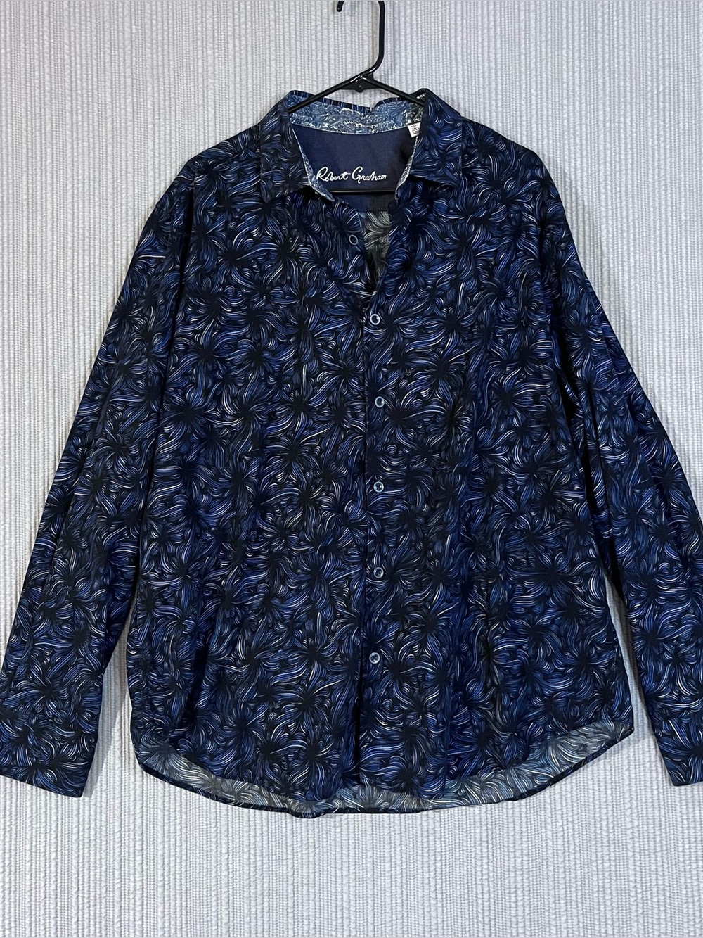 Robert Graham Corduroy Long Sleeve Button Up Shirt Flip Cuff Navy Abstract 2XL
